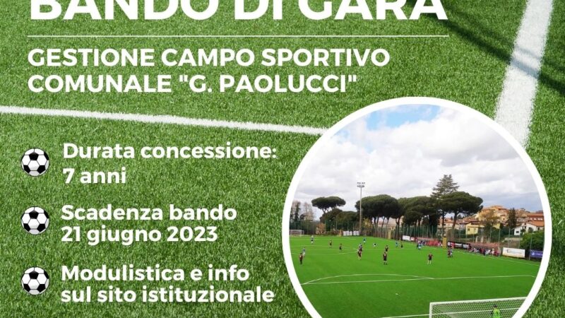 Grottaferrata: Online il bando per la gestione del Campo sportivo comunale “Gianluca Paolucci”, l’Amministrazione invita gli operatori del settore a partecipare