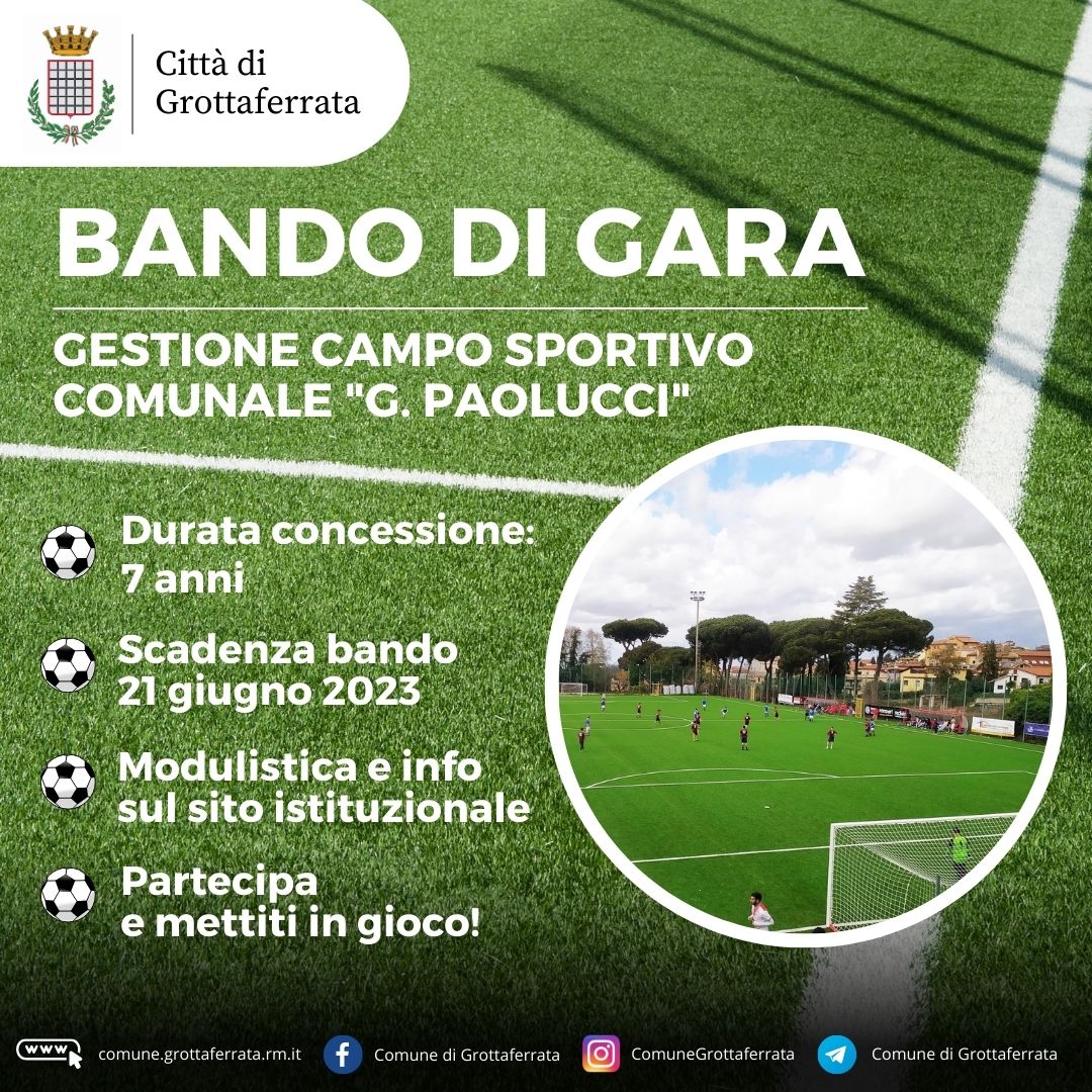 Grottaferrata: Online il bando per la gestione del Campo sportivo comunale “Gianluca Paolucci”, l’Amministrazione invita gli operatori del settore a partecipare