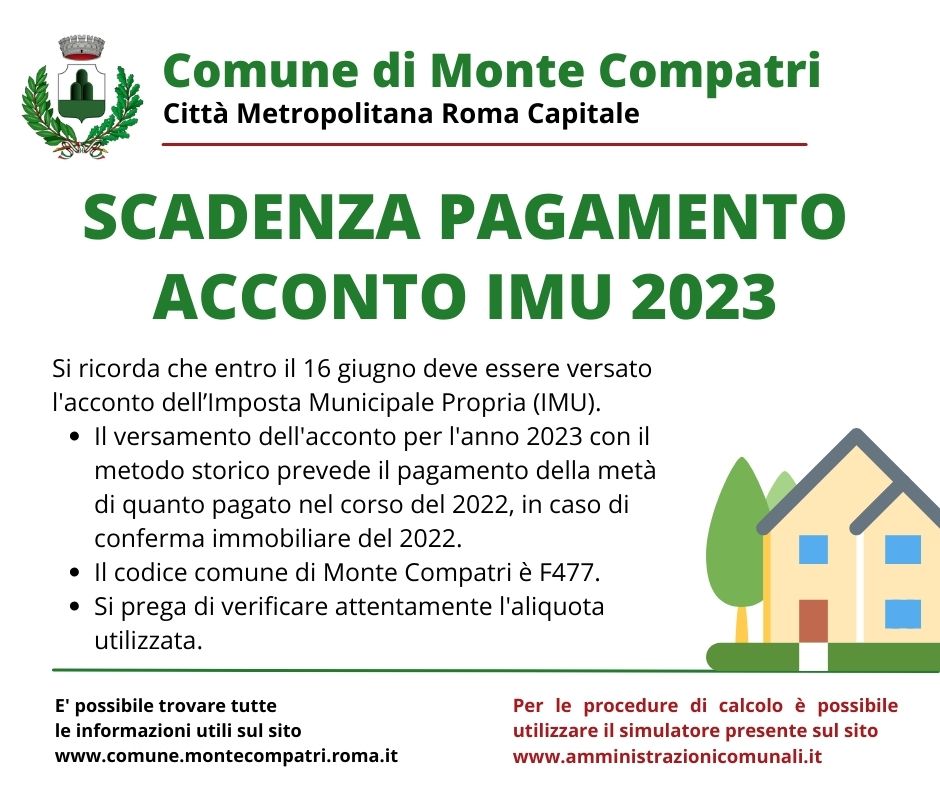 Monte Compatri, acconto IMU, scadenze ed informazioni utili