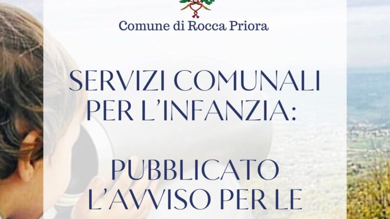 Rocca Priora, via alle iscrizioni per i servizi comunali per l’infanzia