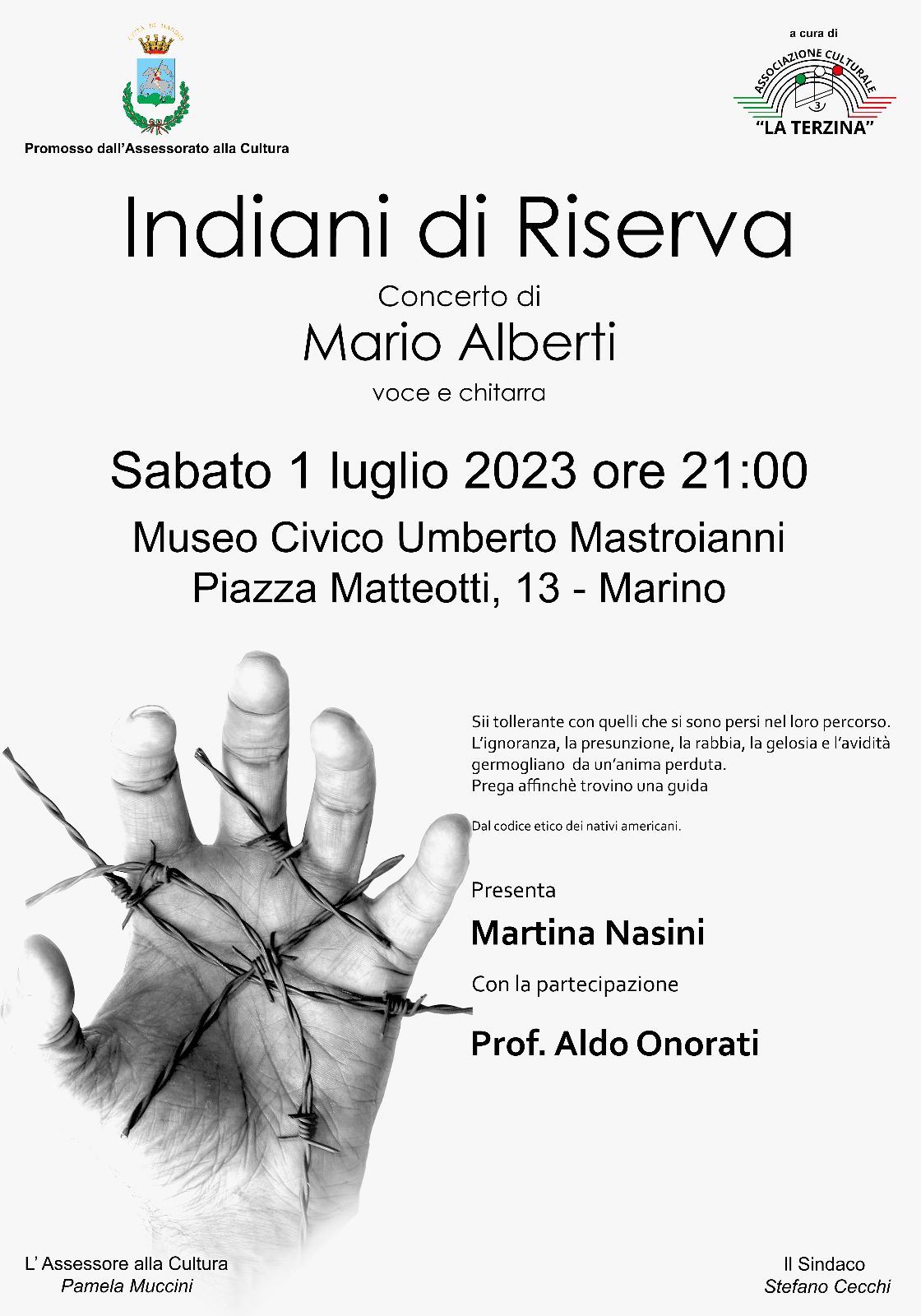 Marino, “Indiani di Riserva”: Il Concerto del M° Alberti al Museo Civico Mastroianni