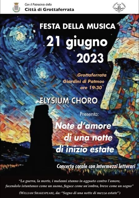 Grottaferrata, Elysium Choro in concerto ai Giardini di Patmos, mercoledì 21 giugno ore 19,30