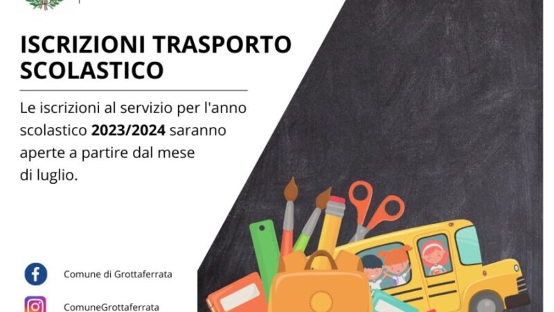 Grottaferrata, SCUOLABUS: ISCRIZIONI A PARTIRE DAL MESE DI LUGLIO PER L’A.S. 2023/2024