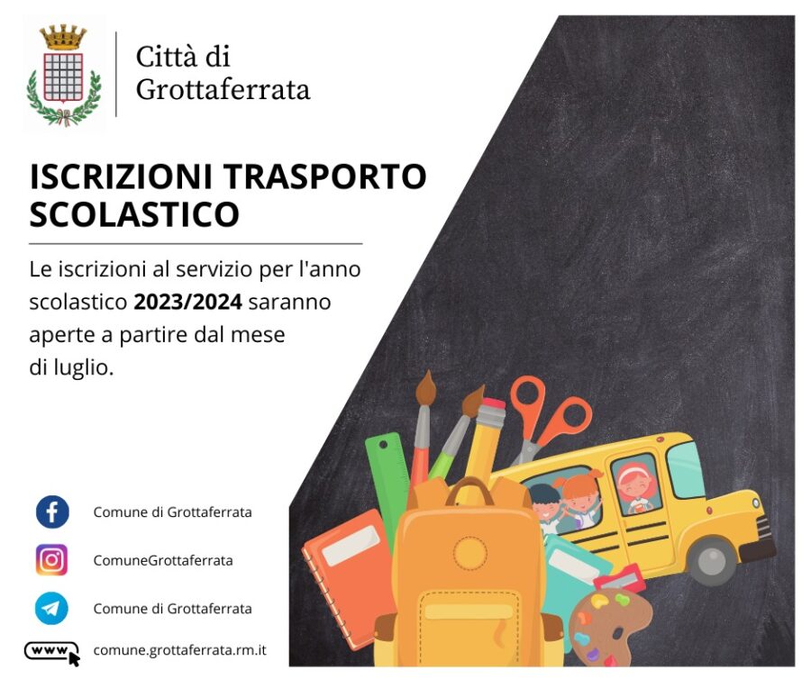 Grottaferrata, SCUOLABUS: ISCRIZIONI A PARTIRE DAL MESE DI LUGLIO PER L’A.S. 2023/2024