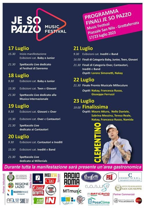 Grottaferrata, al via oggi la grande kermesse musicale di “je so pazzo”, che vedrà sul palco ospiti importanti e l’artista Clementino in giuria