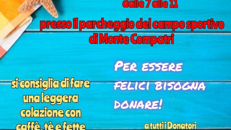 Monte Compatri, domenica 27 agosto raccolta sangue dell’AVIS al campo sportivo