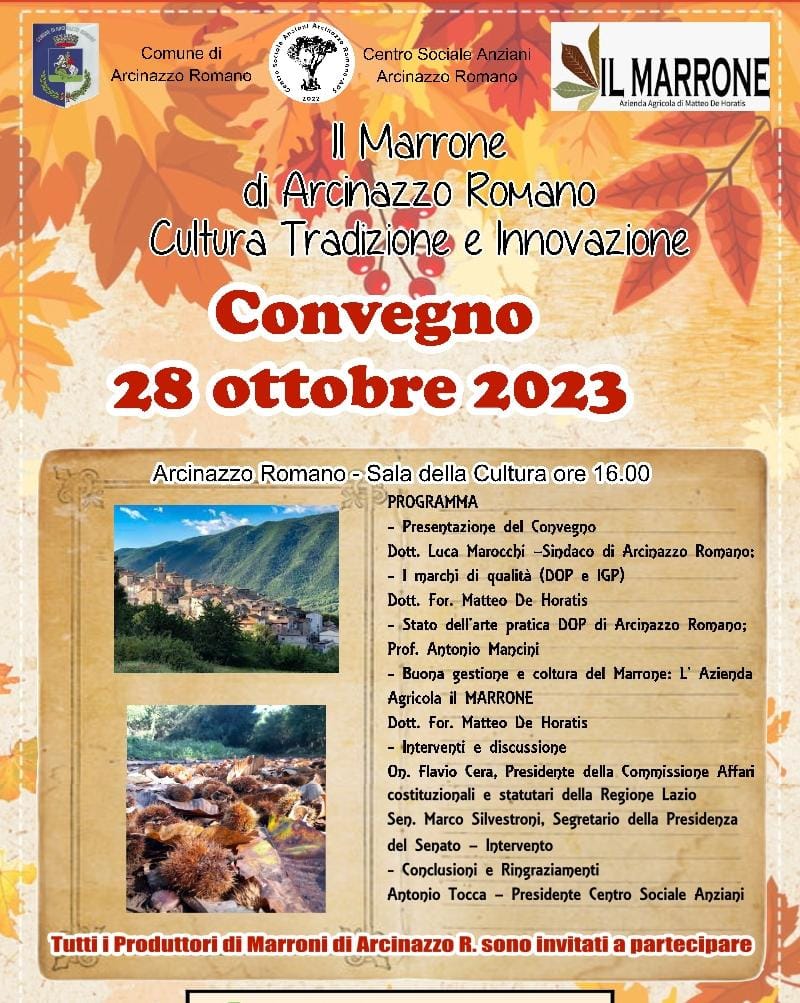 Arcinazzo Romano, Convegno e Sagra del Marrone il 28 e 29 Ottobre