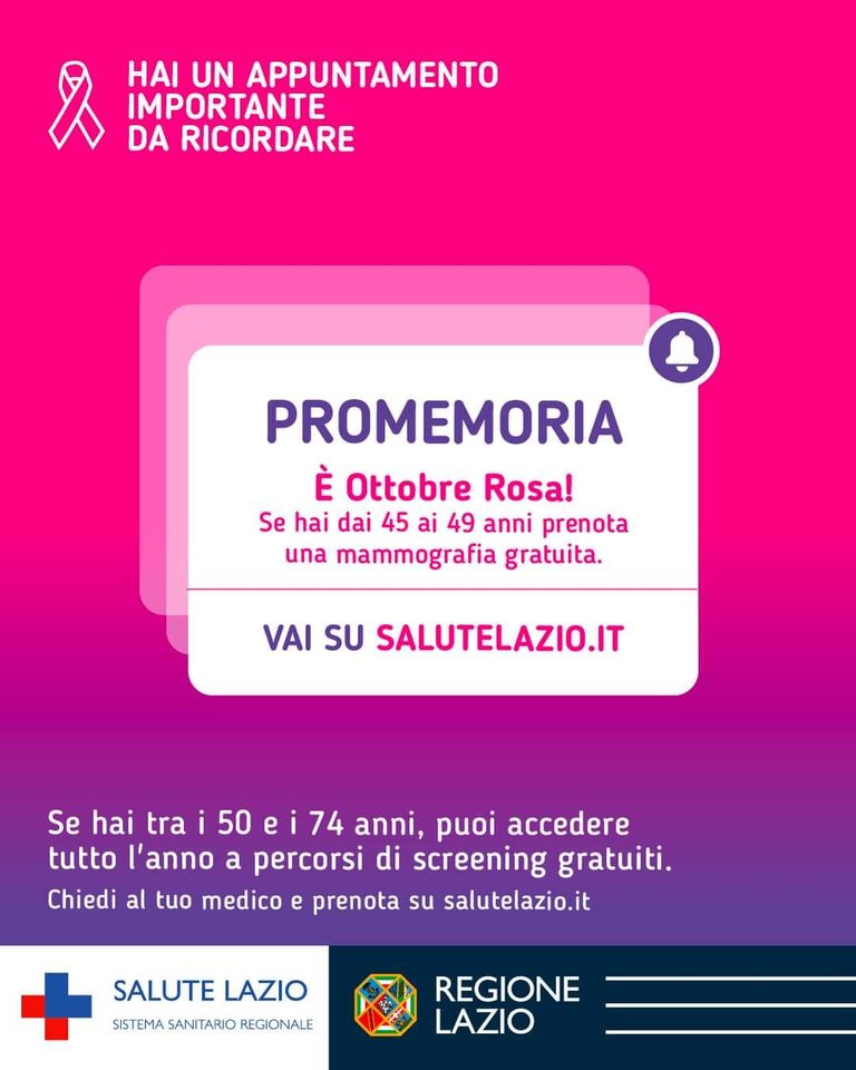 Colonna, Ottobre Rosa: mese della prevenzione del tumore al seno