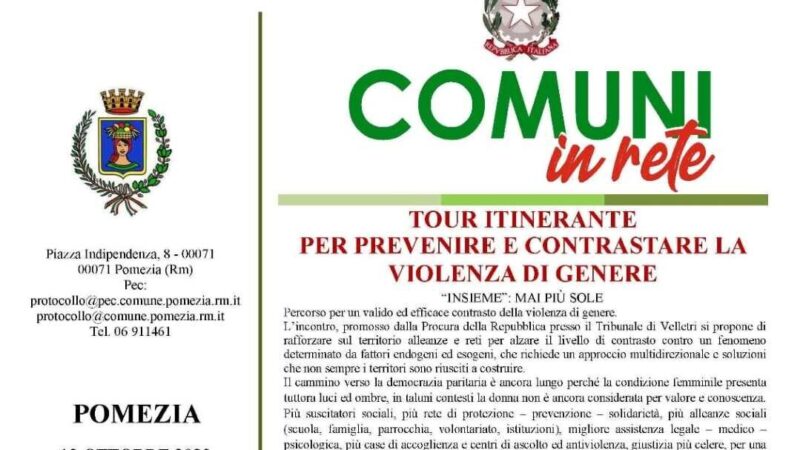 Pomezia, Comuni in Rete: tour itinerante per contrastare la violenza di genere