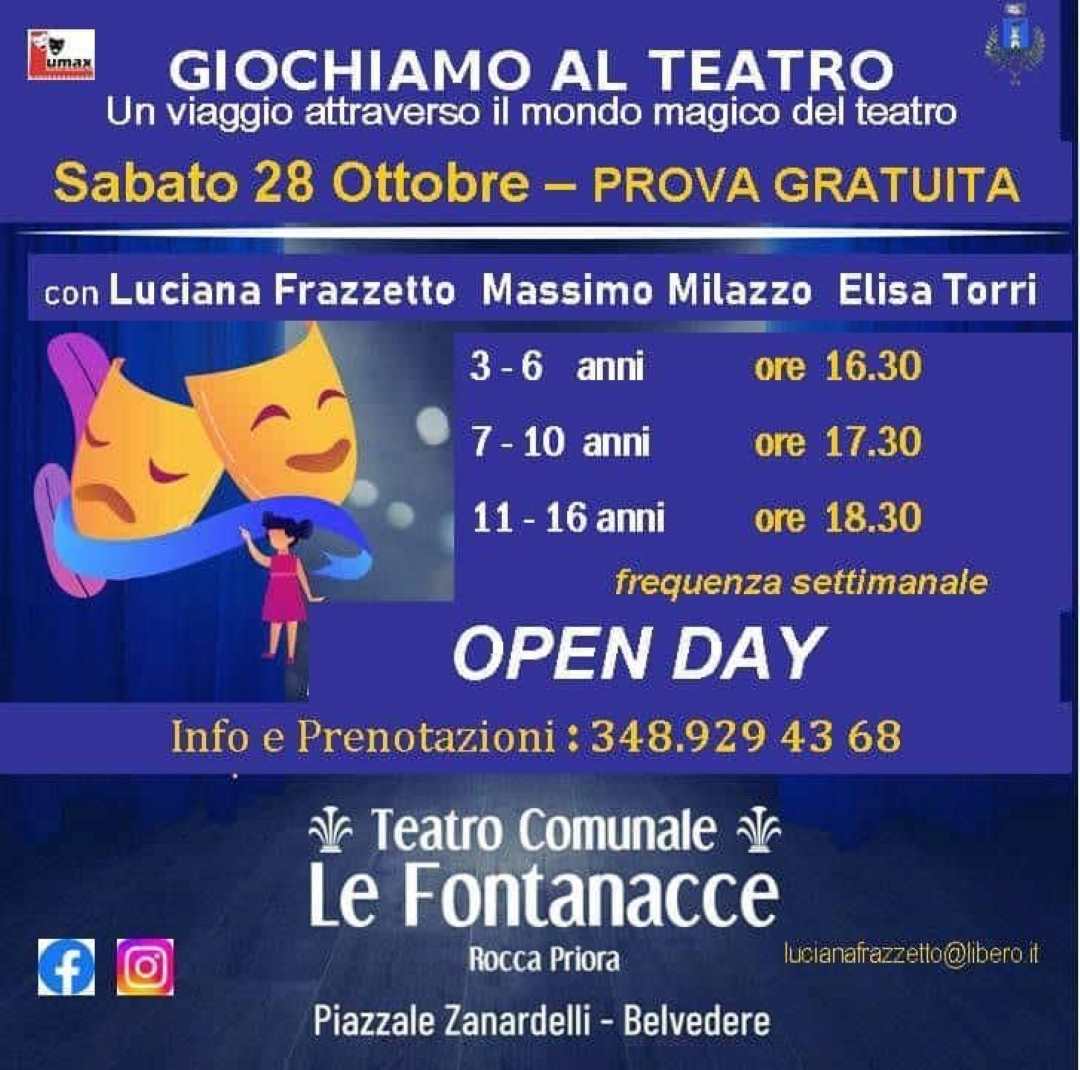 Rocca Priora, open day con lezioni gratuite di teatro