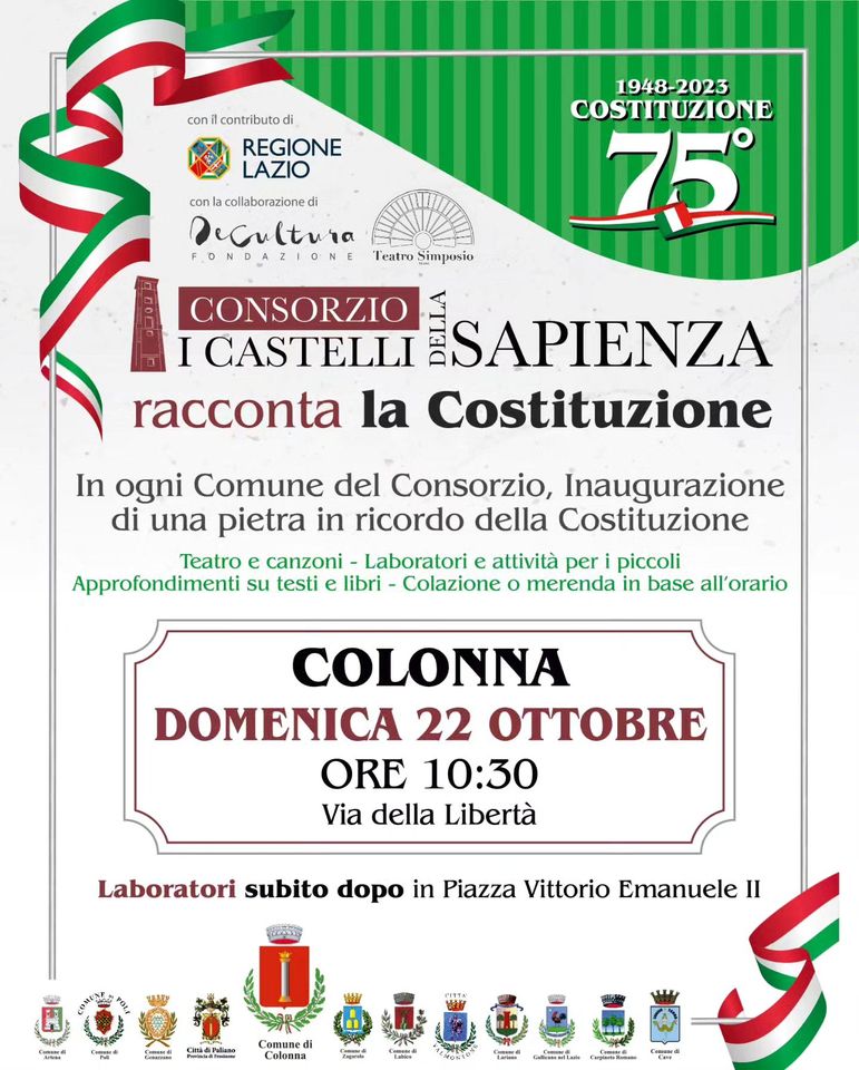 Colonna, inaugurazione delle pietre in onore della Costituzione