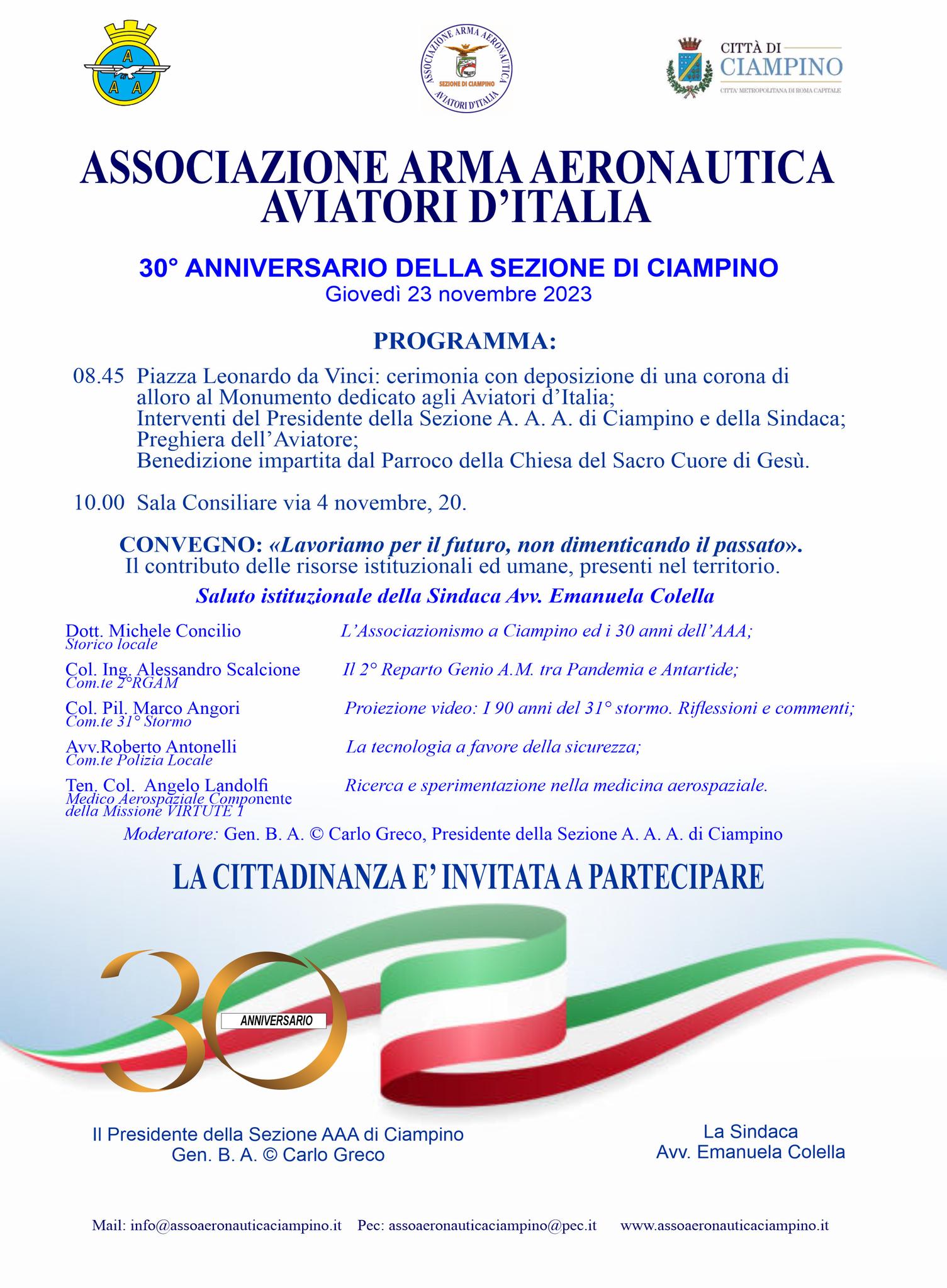 Ciampino, 30esimo anniversario costituzione Associazione Arma Aeronautica