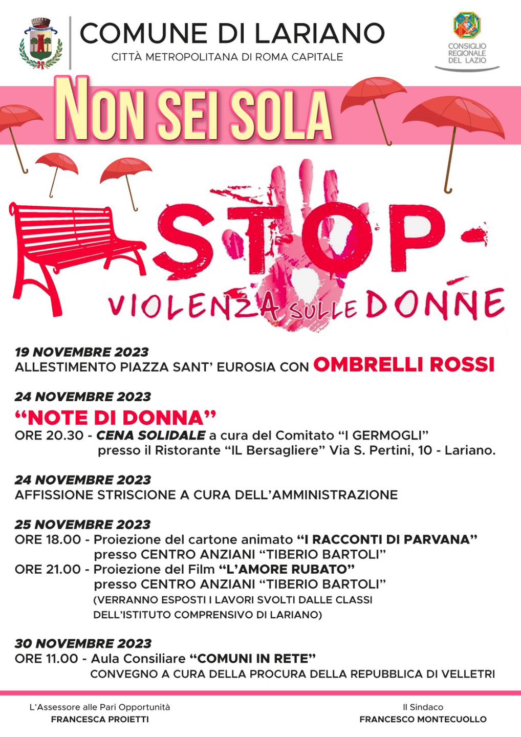 Lariano, gli eventi del Comune per la Giornata Internazionale contro la violenza sulle donne