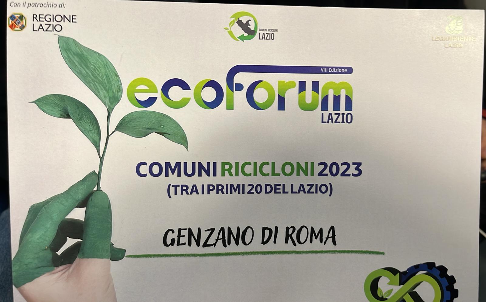 “Comuni ricicloni e ciclo dei rifiuti del Lazio 2023”: Genzano guadagna il quinto posto con il 78,64% di raccolta differenziata