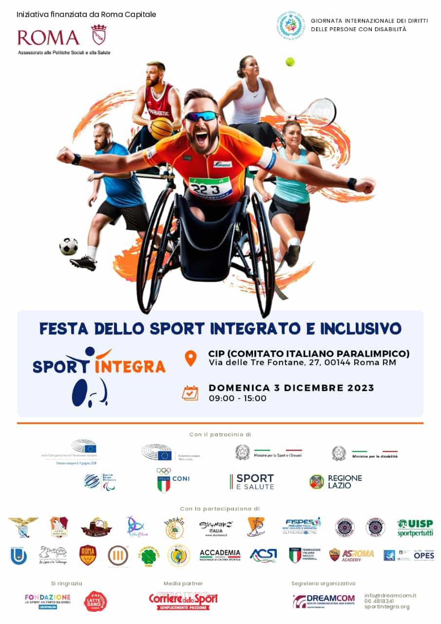 Roma, “Sportintegra”: la festa dello sport integrato e inclusivo, domenica 3 dicembre al CIP di via Tre Fontane