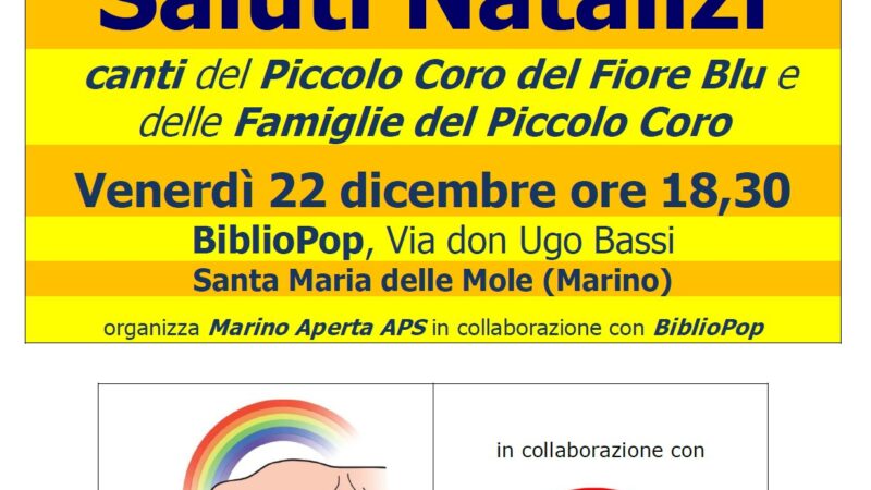 Santa Maria delle Mole (Marino), Saluti Natalizi: nuovo concerto del Piccolo Coro del Fiore Blu a BiblioPop il 22 dicembre