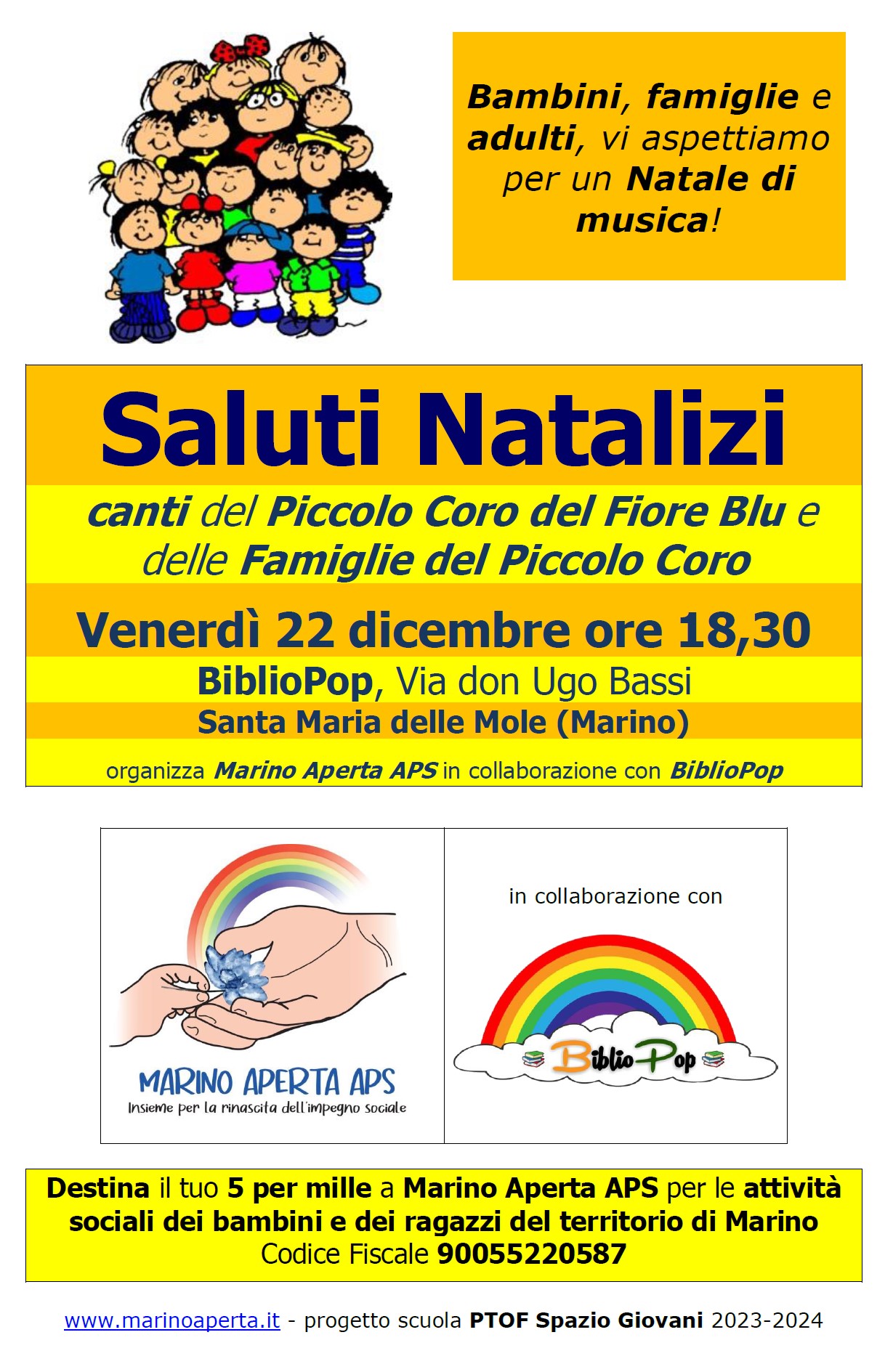 Santa Maria delle Mole (Marino), Saluti Natalizi: nuovo concerto del Piccolo Coro del Fiore Blu a BiblioPop il 22 dicembre