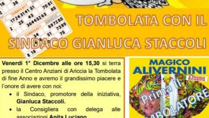 Ariccia, tombolata con il sindaco Staccoli e la consigliera Luciano presso il centro anziani