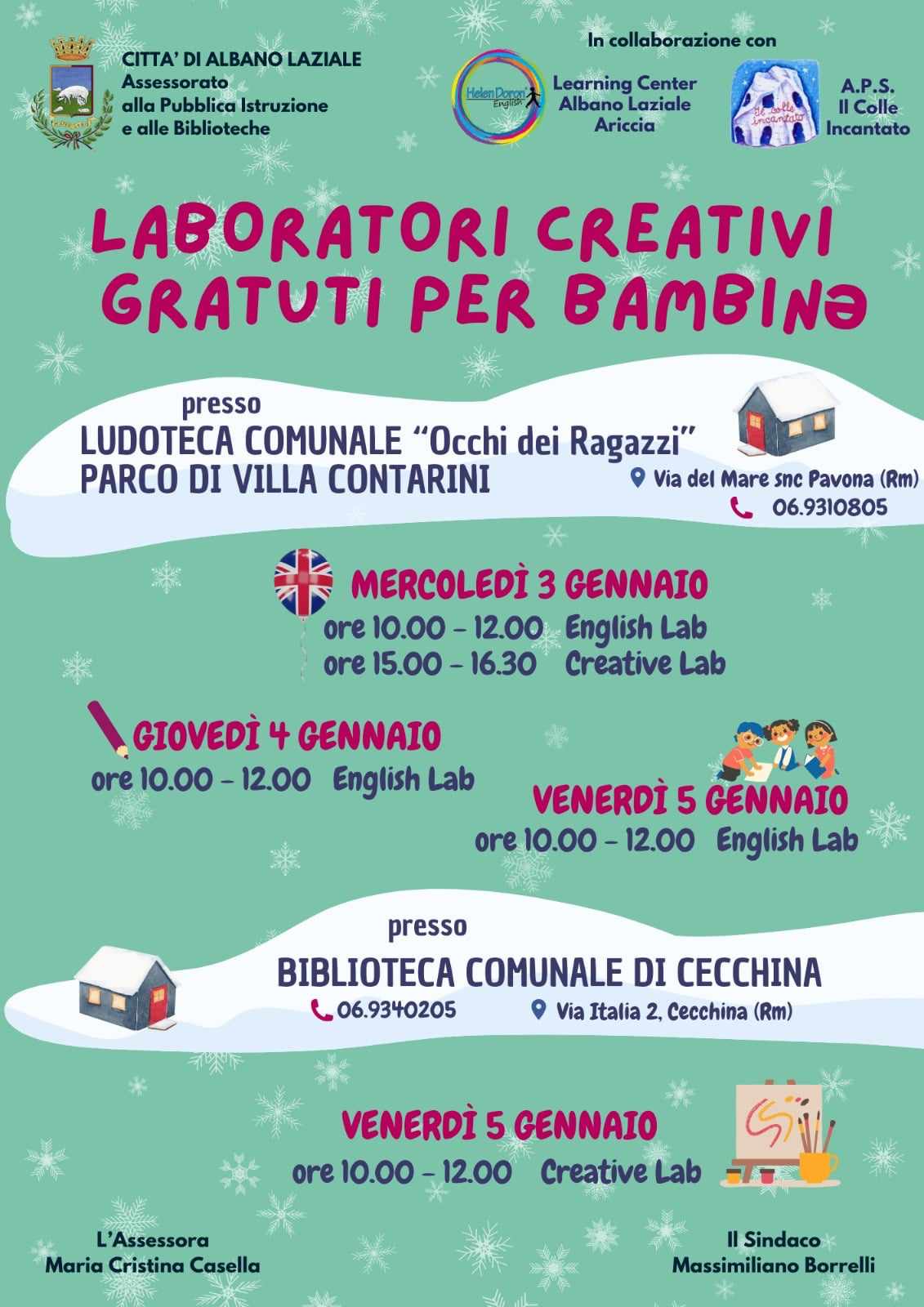 Biblioteca Cecchina: venerdì 5 gennaio Laboratorio Creativo sulla Befana per bambini/e