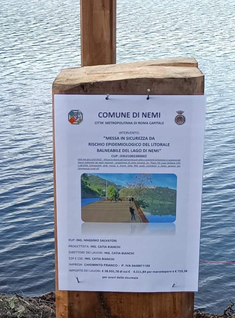 Nemi, la nota sui lavori alla spiaggetta del Lago, zona “La Fiocina”