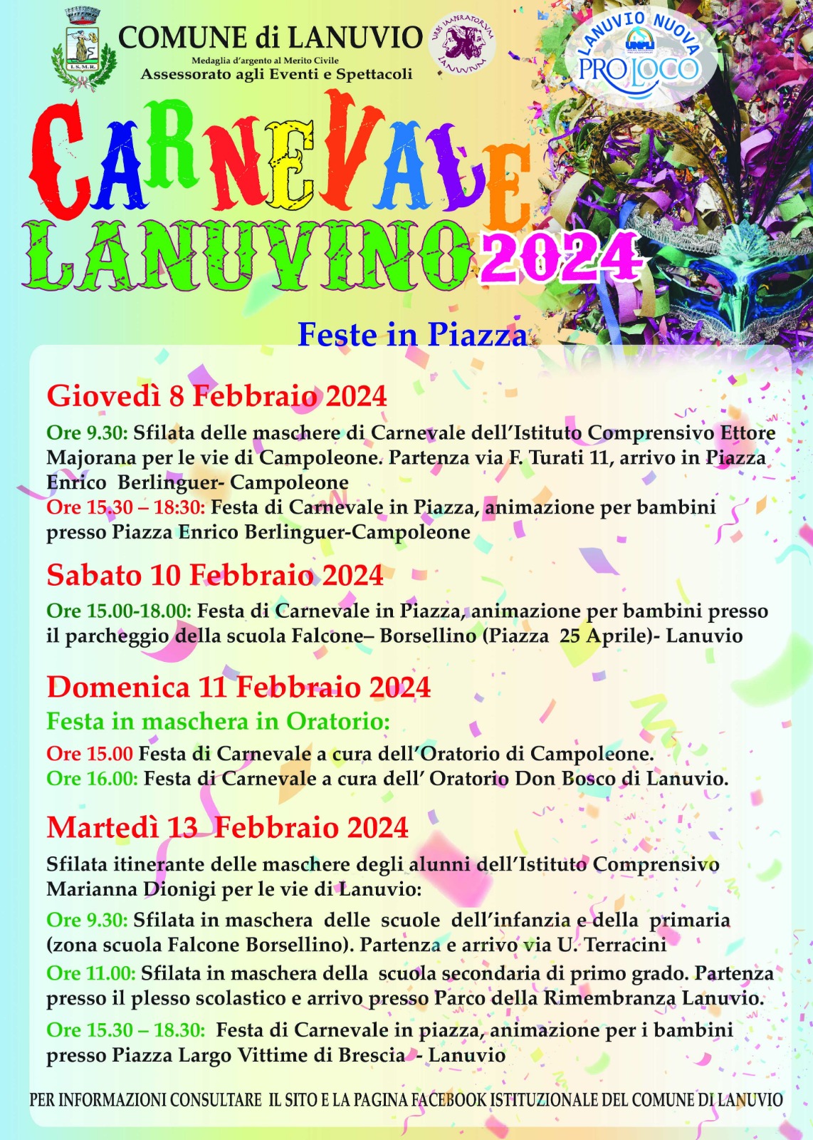 Lanuvio, il Carnevale dall’8 al 13 febbraio