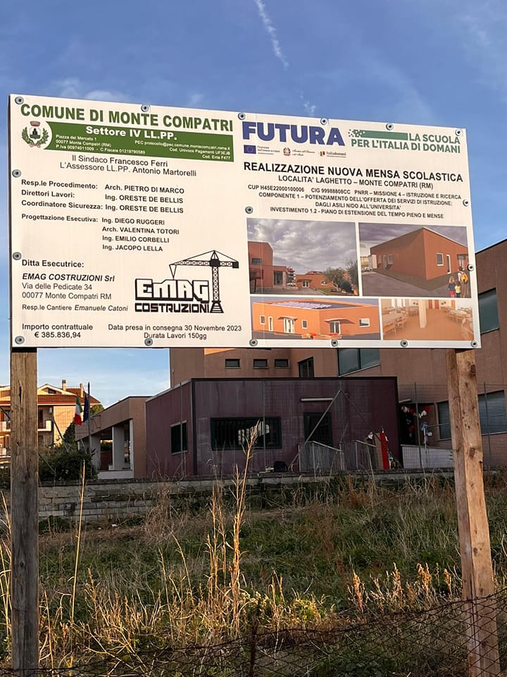 Monte Compatri, iniziati i lavori per la realizzazione della mensa scolastica per la Scuola Primaria di Laghetto