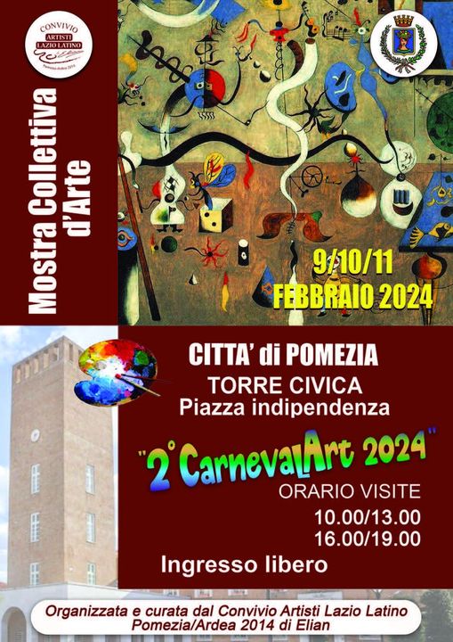 Pomezia, CarnevalArt 2024: mostra collettiva d’arte nella Torre Civica