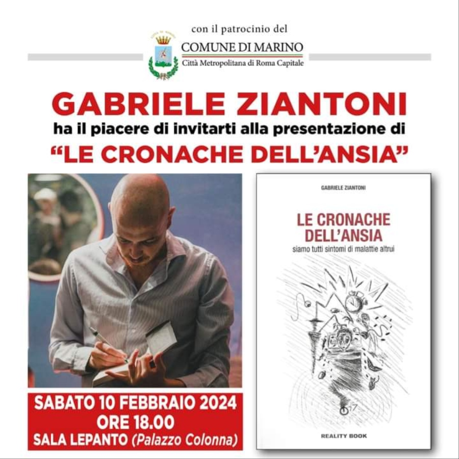 Marino, oggi la presentazione del libro “Le Cronache dell’Ansia”