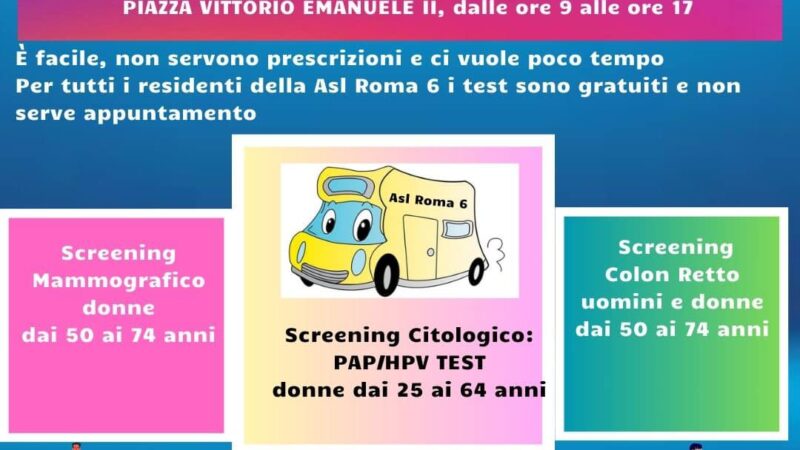 Colonna, screening oncologici gratuiti con ASL Roma 6. Open day sabato 17 febbraio in piazza Vittorio Emanuele II