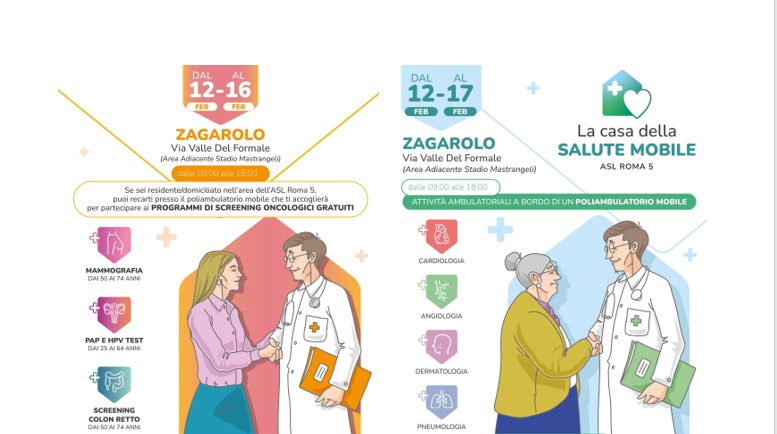 Zagarolo, tappa del poliambulatorio mobile ASL ROMA 5: programmi di screening oncologici gratuiti e casa della salute mobile