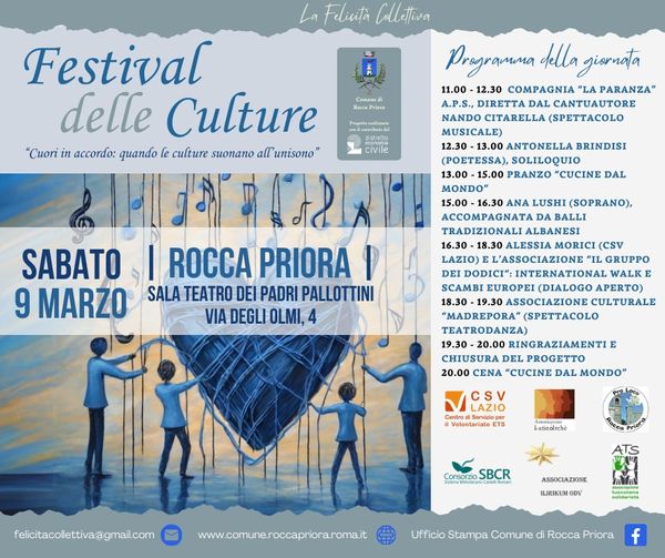 Rocca Priora, Festival delle Culture: iniziativa organizzata nell’ambito del progetto “La Felicità Collettiva”