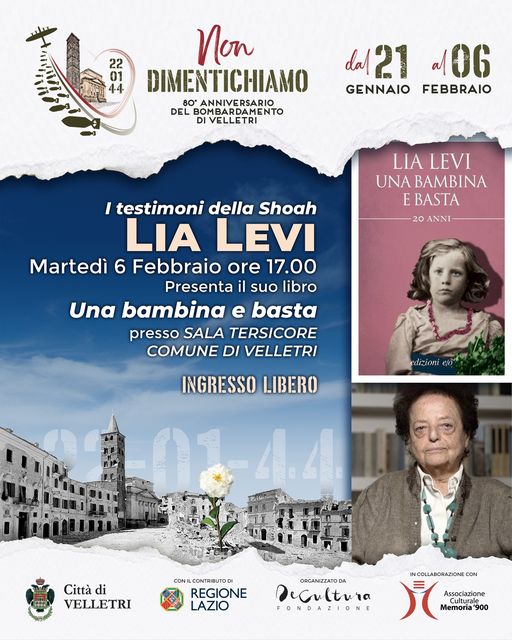 Velletri, testimoni della Shoah: presentazione del libro “Una bambina e basta” di Lia Levi