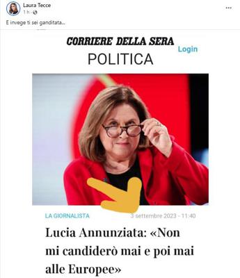 Annunziata si candida alle Europee, Laura Tecce la prende in giro: “E invece…”