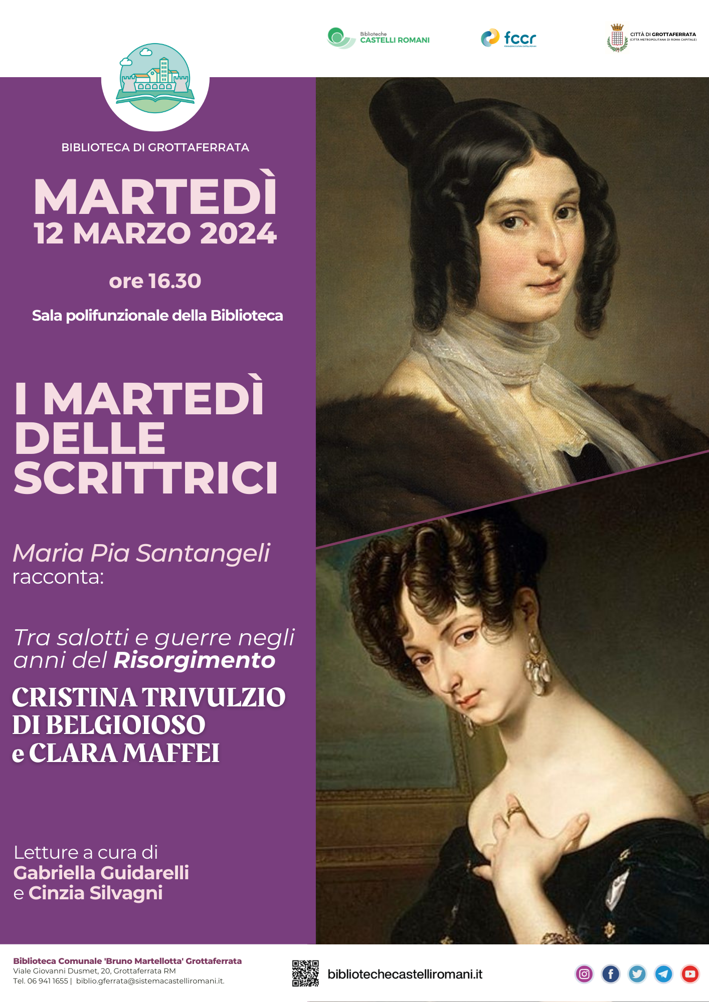 Grottaferrata, i “Martedì delle scrittrici”: il 12 marzo alla Biblioteca “Bruno Martellotta” con gli anni del Risorgimento