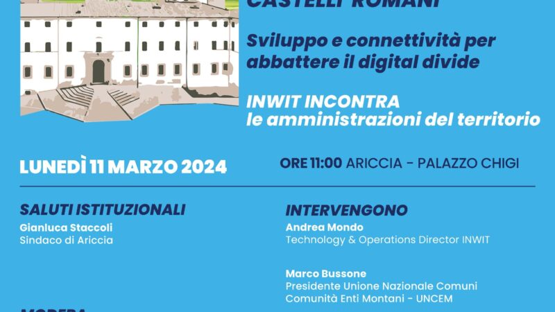 Ariccia, tavola rotonda “La digitalizzazione del Castelli Romani. Sviluppo e connettività per abbattere il digital divide”