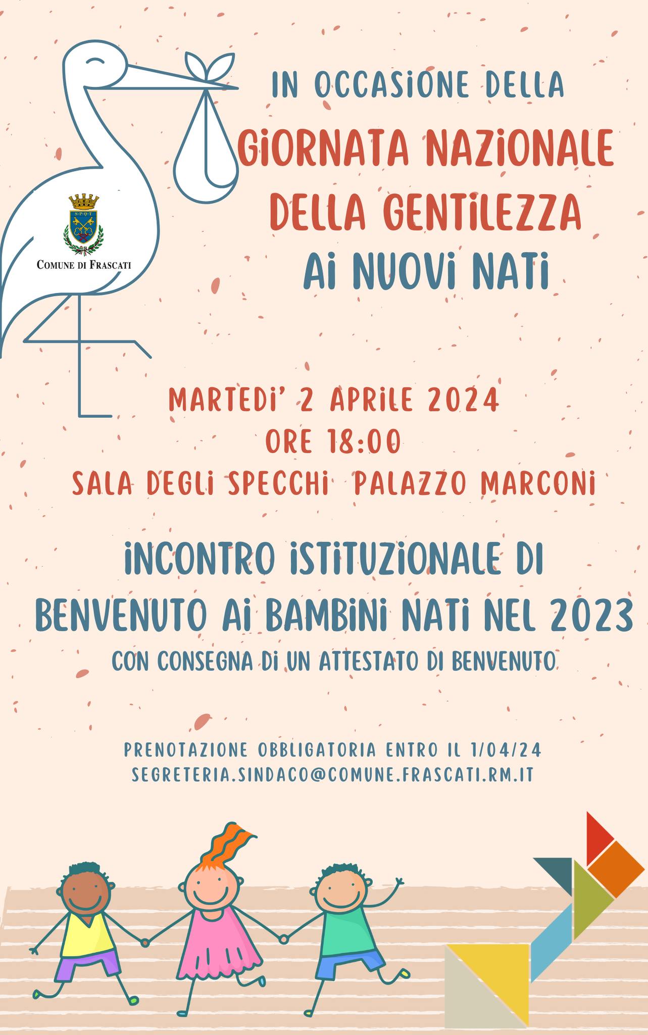 Frascati, martedì 2 aprile 2024: Giornata Nazionale della Gentilezza ai nuovi nati