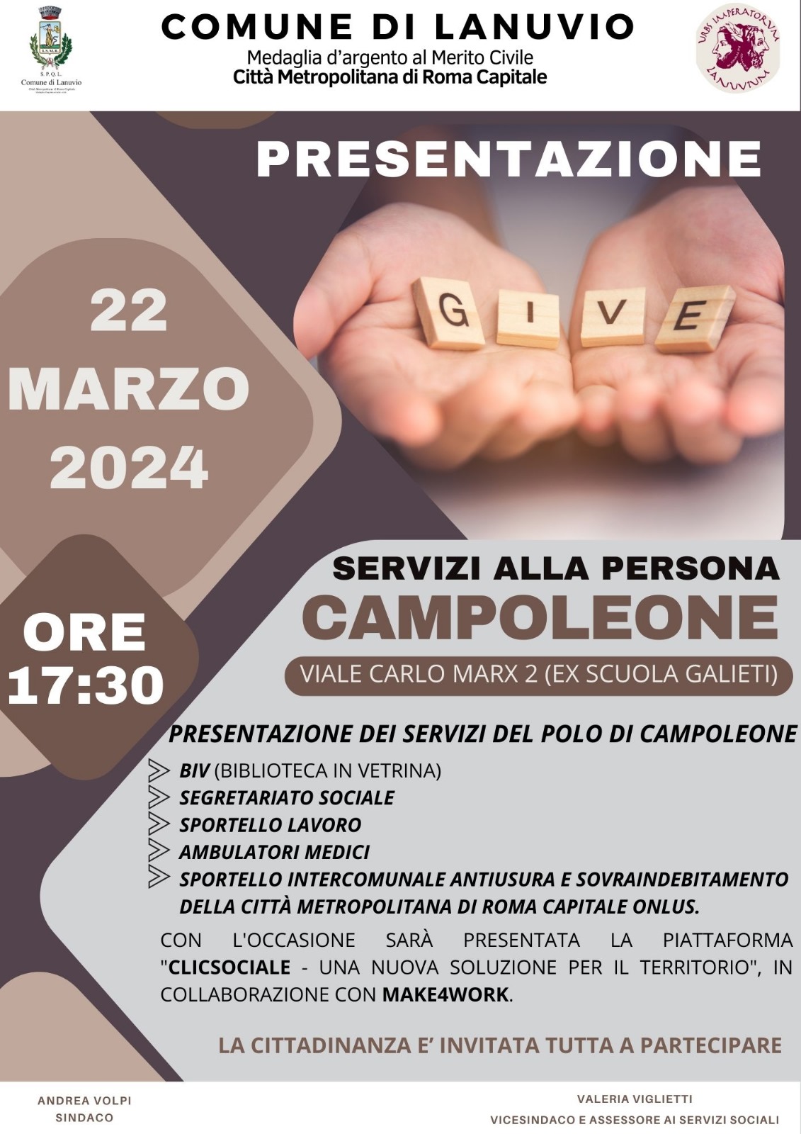 Lanuvio, il 22 marzo la presentazione dei servizi alla Persona del Polo di Campoleone