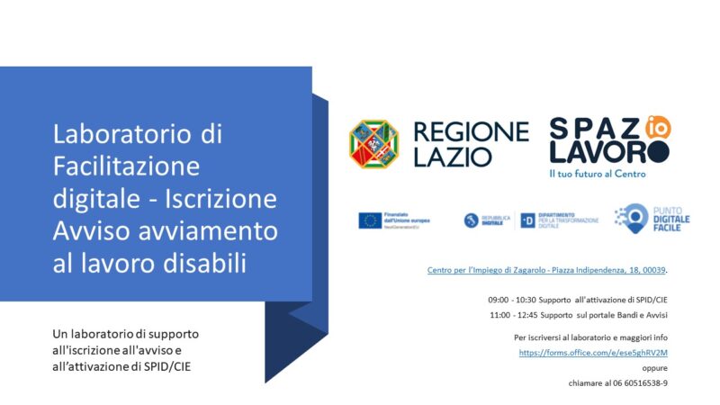 Incontro di informazione per partecipare al bando “avviamento al lavoro per persone con disabilità” al centro per l’impiego di Zagarolo