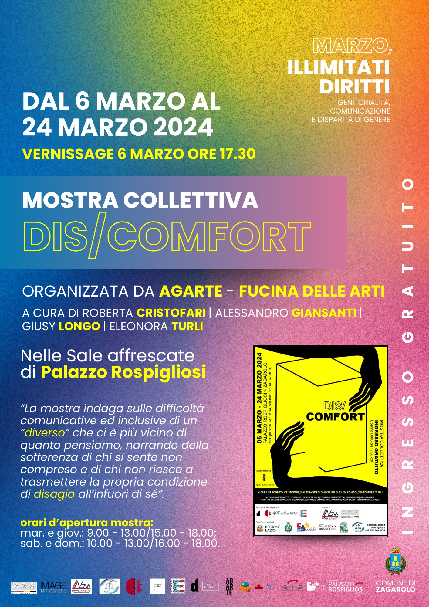 Zagarolo, primo evento del calendario: “Marzo, illimitati diritti”. Vernissage il 6 marzo a Palazzo Rospigliosi