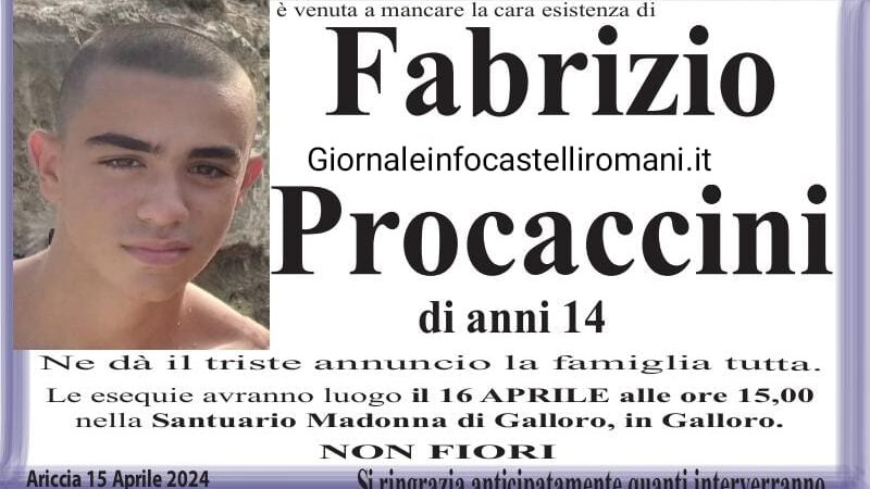 Ariccia, domani pomeriggio a Galloro il funerale di Fabrizio Procaccini