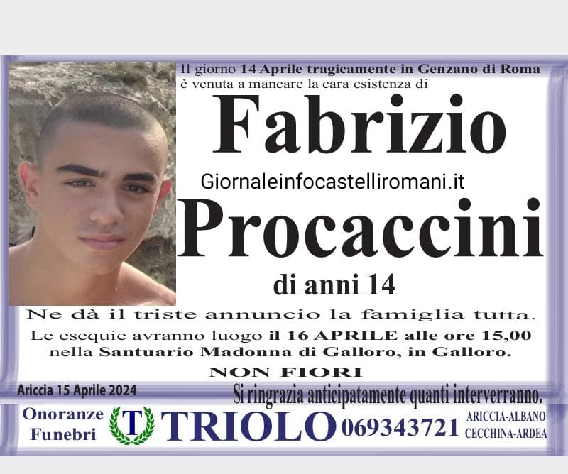 Ariccia, domani pomeriggio a Galloro il funerale di Fabrizio Procaccini