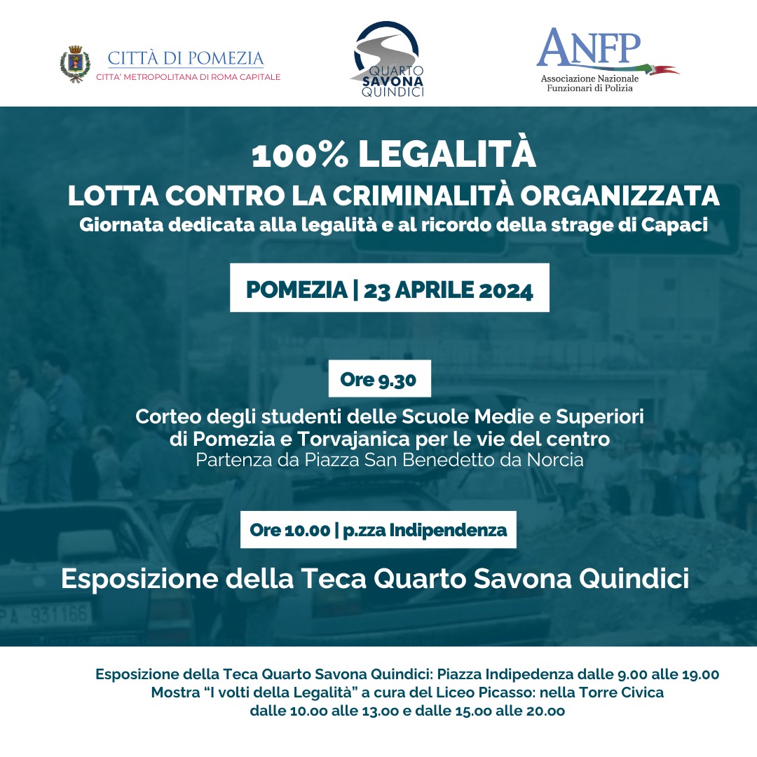 Pomezia si unisce per la Legalità: evento in Piazza Indipendenza il 23 Aprile