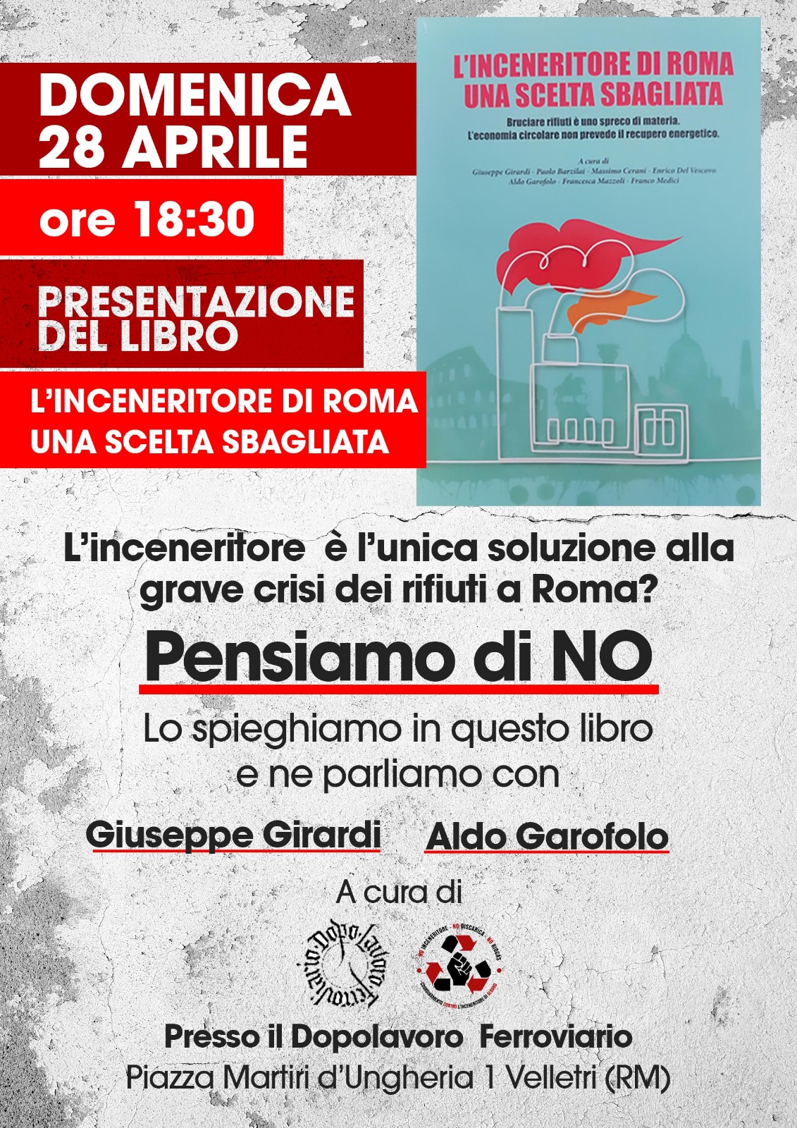 Velletri, presentazione del libro sulla pericolosità dell’Inceneritore domenica 28 Aprile al Dopo Lavoro Ferroviario