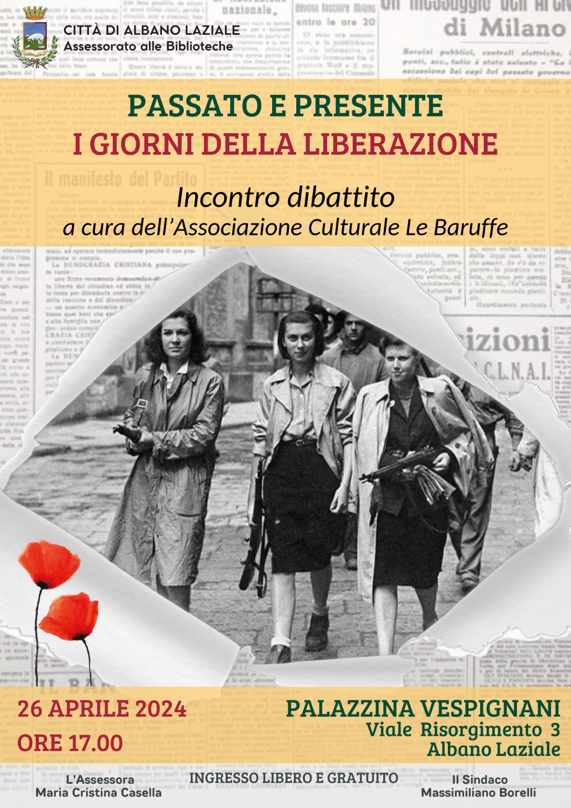 Albano Laziale, il 26 aprile l’incontro dibattito “Passato e presente I giorni della Liberazione”