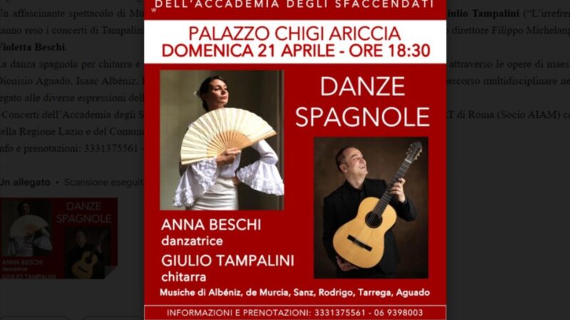 Ariccia, Danze spagnole al Palazzo Chigi  per “I Concerti dell’Accademia degli Sfaccendati”