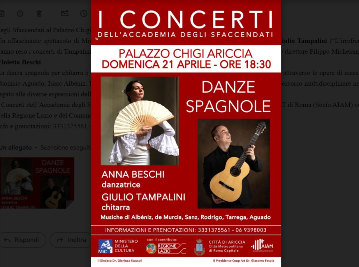 Ariccia, Danze spagnole al Palazzo Chigi  per “I Concerti dell’Accademia degli Sfaccendati”