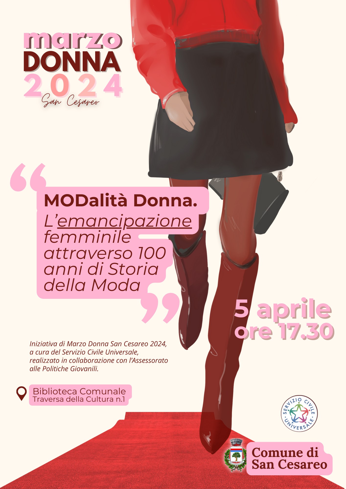 Marzo donna San Cesareo 2024: venerdì 5 aprile l’ultimo appuntamento,”Modalità donna. L’emancipazione femminile attraverso 100 anni di storia della moda”