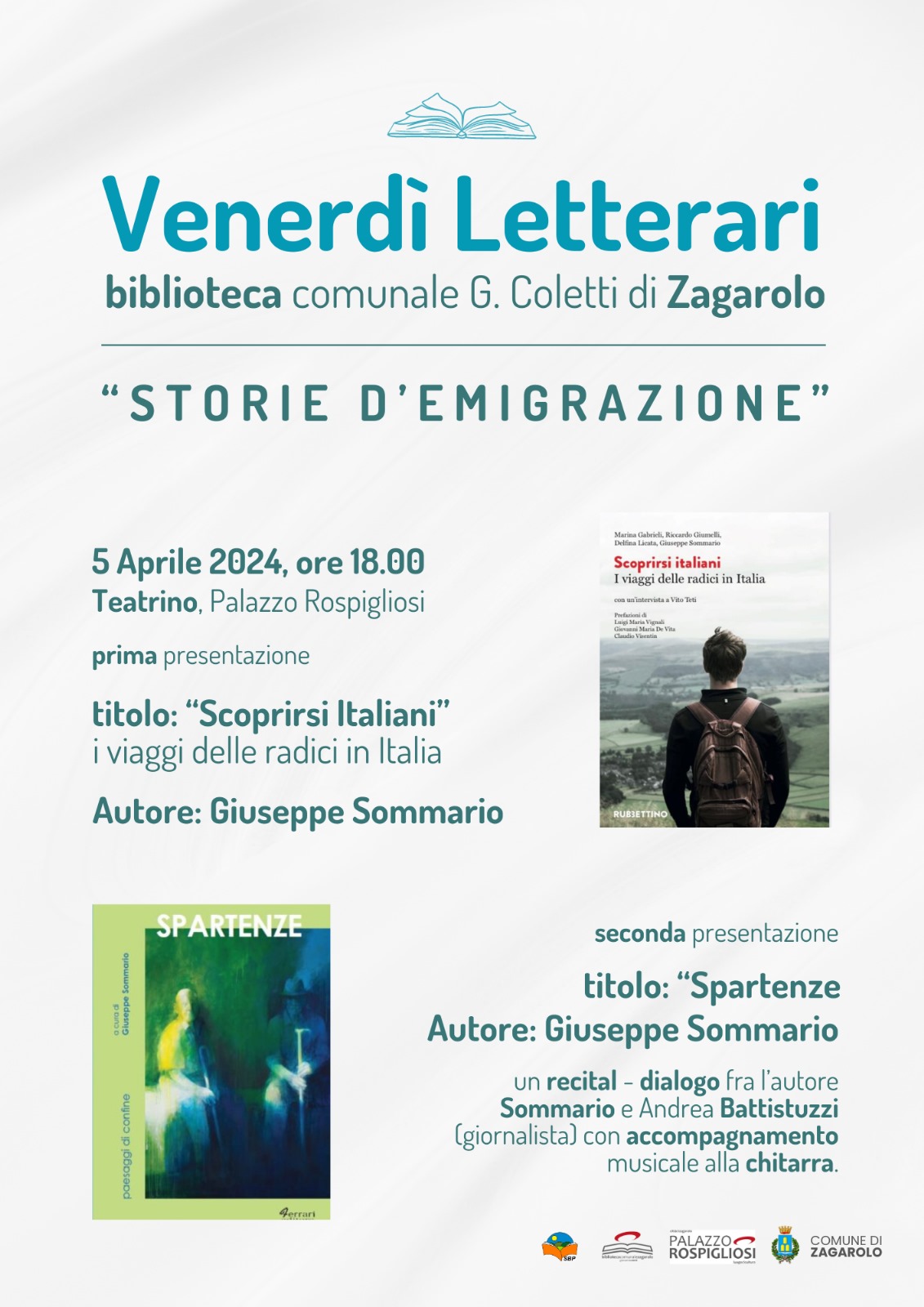 Zagarolo, “Venerdì Letterari”: venerdì 5 aprile  presentazione di due libri dell’autore Giuseppe Sommario