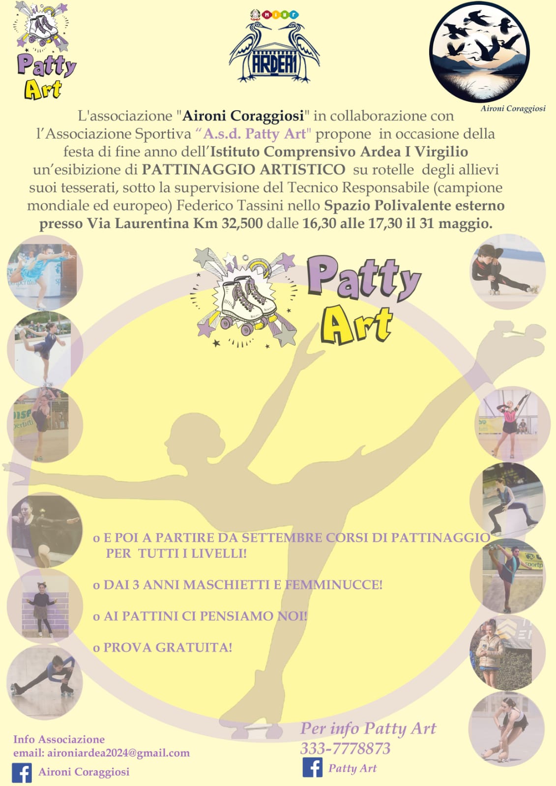 Ardea, Venerdì 31 Maggio alle 16.30 la dimostrazione di Pattinaggio degli “Aironi Coraggiosi” allo Spazio Polivalente di via Laurentina 32.500