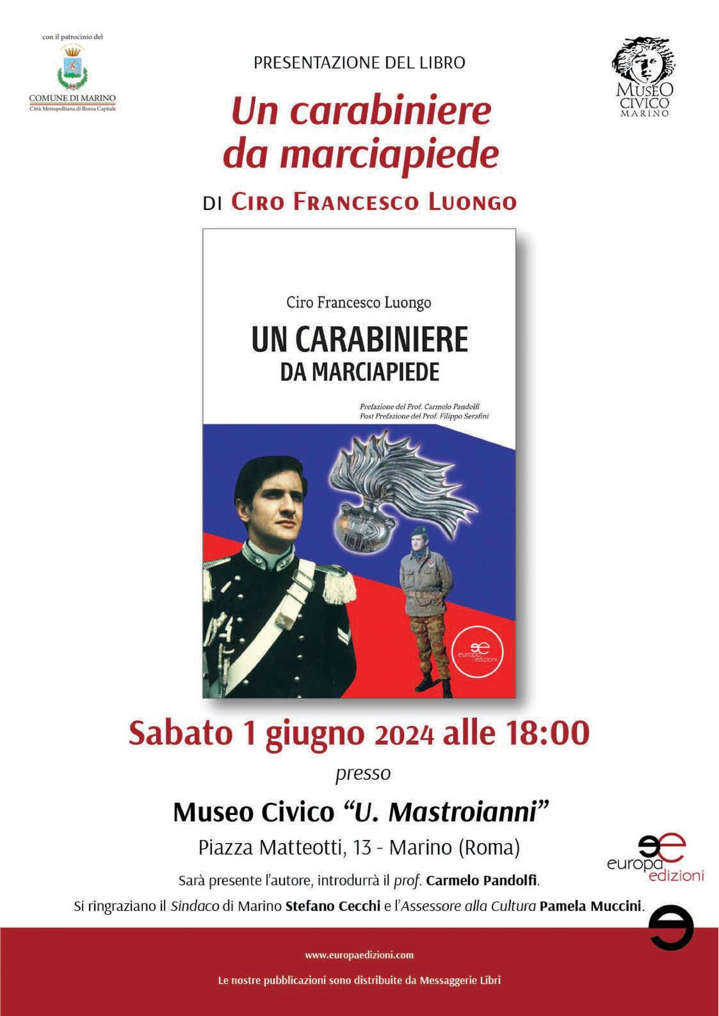 Marino, presentazione del libro “Un Carabiniere da Marciapiede” di Ciro Francesco Luongo